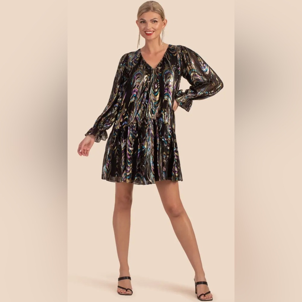 Trina Turk Black Multicolor Long Sleeve Dress